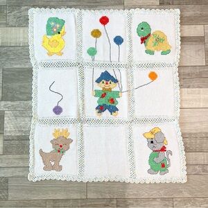 Handmade Crochet Stitch Baby Blanket 37x32 Animals Balloons Cute Baby Gift